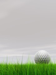 High resolution 3d white golf ball in green grass background