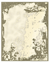Grunge textured background with flowers and bird