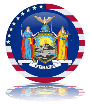 New York State Round Flag Button (USA America Vector Reflection)