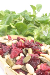 Corn salad with pine nut, pumpkin seeds and Cranberry