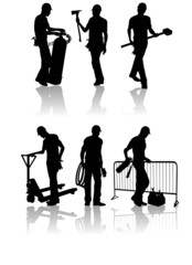 Construction workers silhouettes with different tools