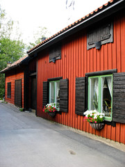 Wooden houses in Sigtuna streets (Sweden)
