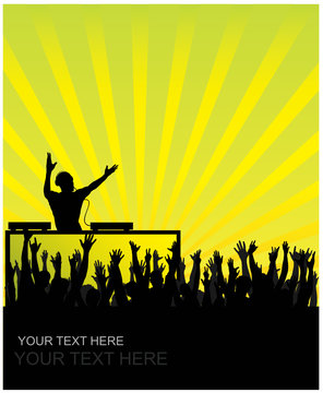 Dj cheering audience vector background