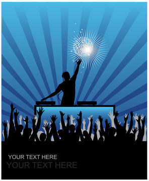 Dj cheering audience vector background