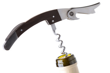 Corkscrew in a wine bottle