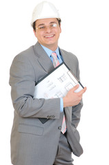 An engineer with white helmet  holding clipboard