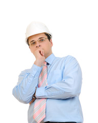 An engineer with white hard helmet isolated on white