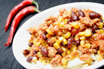 Chili con carne and red peppers