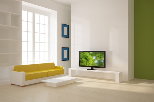 colored modern interior with tv