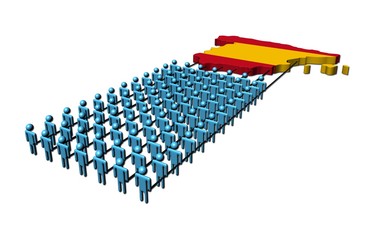Fototapeta premium teamwork abstract people pulling Spain map flag