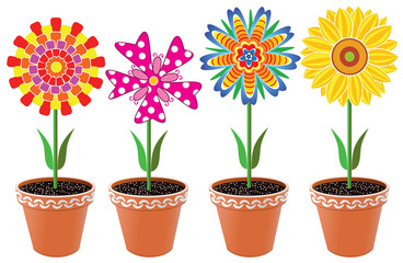 vector flowers in pots