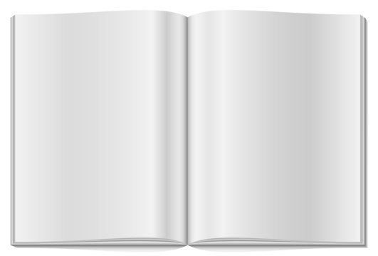 Open empty book template. Blank white blank pages for notes and