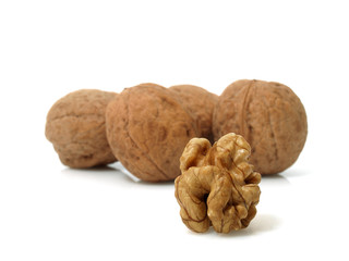 Walnuts on the white background