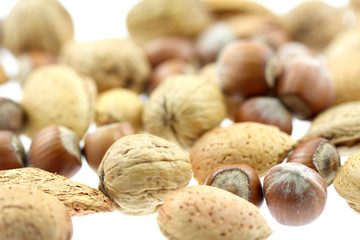 mélange fruits secs d'automne fond blanc