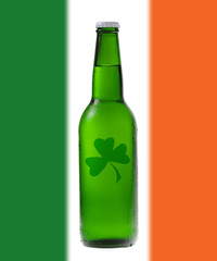 Green beer with Irish flag for St Patrick's Day