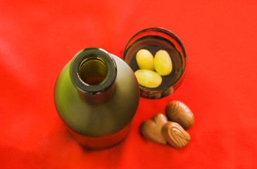 bottle, glass, chocolate, top view