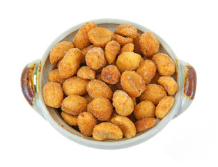 Honey roasted peanuts in small dish