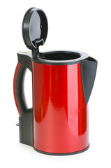 Red electrical kettle isolated on white