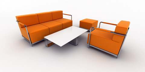 Isolated modern furniture on white background. 3d image