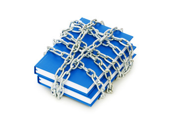 Censorship concept with books and chains on white