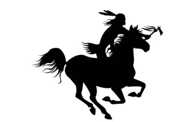 silhouette de l& 39 homme indien assis sur un cheval