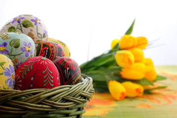 Easter egg in wicker basket