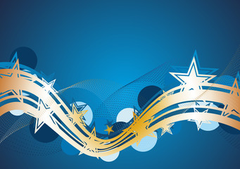 Dark blue abstract background with gold stars