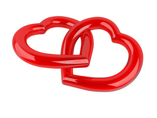 Naklejka premium Red hearts of glass on white background