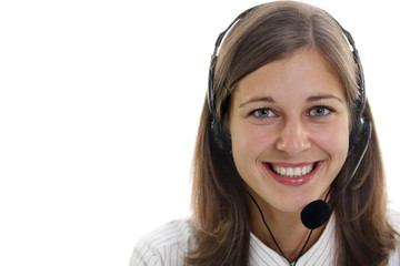 Close-up face of smiling woman in headphones