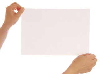 female hands holding empty paper
