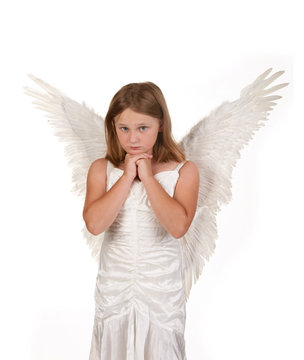 pure and sweet little angel girl isolated white