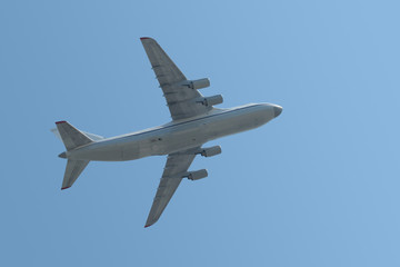 Launch of the freight carrier against the blue sky