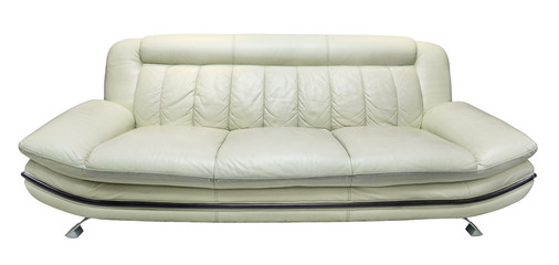 White leather sofa, isolated on a white background