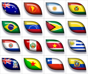 16 flags icons (buttons) of Australia and South America