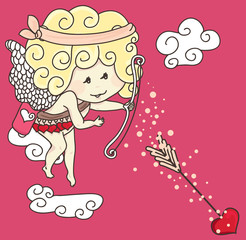 little cupid in action on pink background