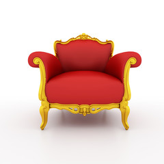 Classic glossy red armchair, isolated on a white background