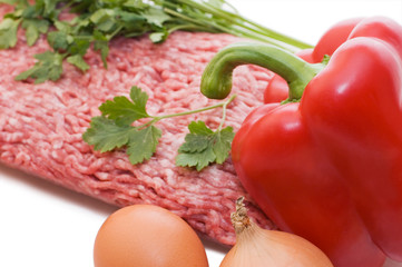 hash and ingredients on white background