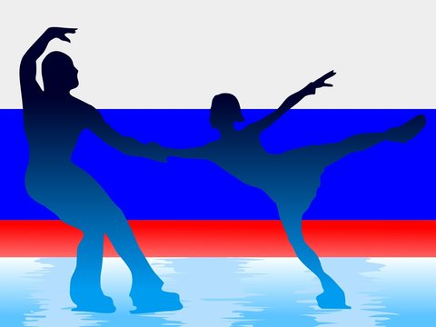 couple of figure skating on Russian flag background
