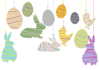 Vector illustration of easter objects hanging