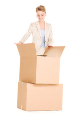 businesswoman with boxes