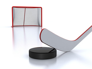 Hockey stick,puck and goal