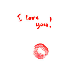 An inscription"I you love " and a kiss trace