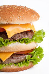 Double hamburger macro isolated on white