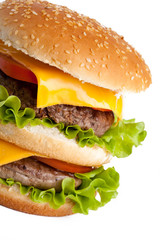 Double hamburger macro isolated on white
