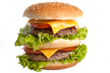 double tasty hamburger isolated on white