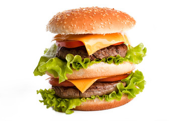 double tasty hamburger isolated on white