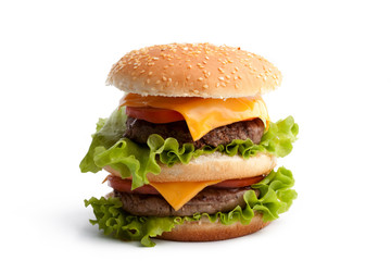 Big fresh delicious homemade double hamburger