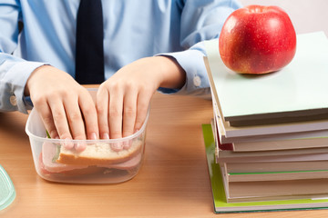 Schoolboy during lunch break