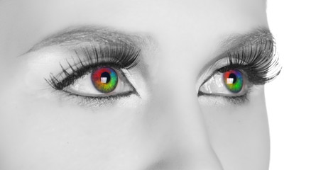 Multicolored female eyes.