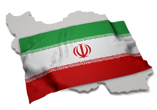 realistic ensign covering the shape of Iran ( ایران )